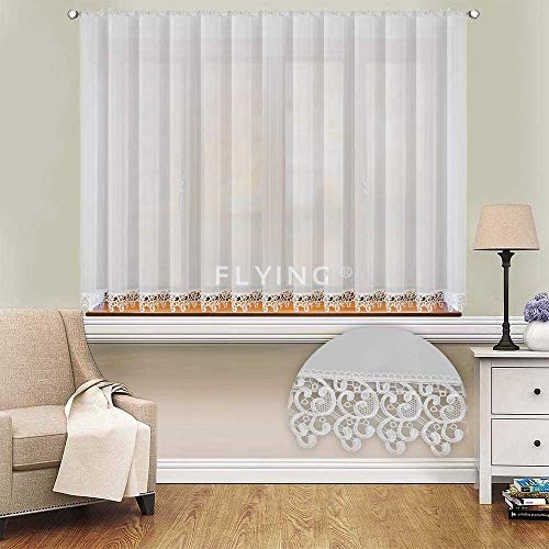 FKL Schöne Gardine aus Voile mit Kräuselband gardinen Wohnzimmer Weiss kurz Fenster küche Gipüre Gardinen mit Kräuselband Modern Weiß LB-20 (150 x 300 cm) von FKL DESIGN Home Deco