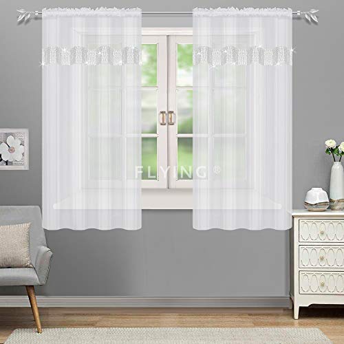 Schöne Fertiggardine Fenstergardine Gardine aus Voile mit Faltenband Kräuselband 2er Set Kurz Modern Fenster Weiß 145x160 cm LB-KB-PT (Kräuselband) von FKL DESIGN Home Deco