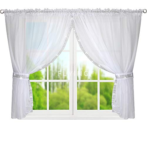 TOP Fertig-Gardine aus Voile NEU Top Design Set Gardinen mit Kräuselband Gardine küche Weiss kurz Schöne Küche-Gardine mit Kräuselband 150 x 400 cm LB-248 von FKL DESIGN Home Deco