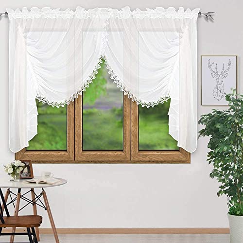 FKL DESIGN Home Deco Schöne Fertiggardine Fenstergardine Gardine aus Voile mit Faltenband Kräuselband Store Kurz Modern Fenster Weiß Gipüre LB-11 (150 x 400 cm) von FKL DESIGN Home Deco