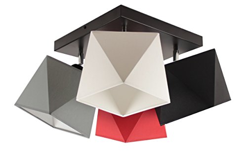 FKL DESIGN Home Deco NEU Deckenlampe schöne Deckenleuchte Diamant D4 Stahl viele Farben (Lampenschirm: Grau-Weiß-Schwarz-rot) von FKL DESIGN Home Deco