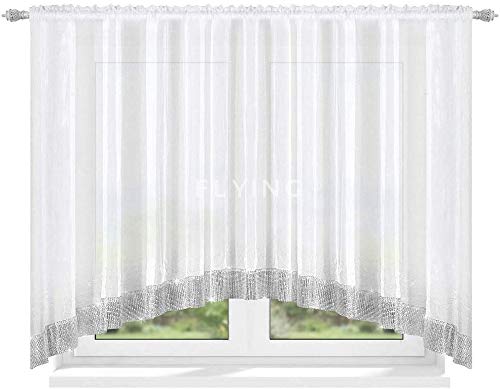 TOP Fertig-Gardine aus Voile NEU Top Design Set Gardinen mit Kräuselband Schöne Wohnzimmer Küche-Gardine mit Kräuselband und Zirkon LB-223 (120 x 400 cm) von FKL DESIGN Home Deco