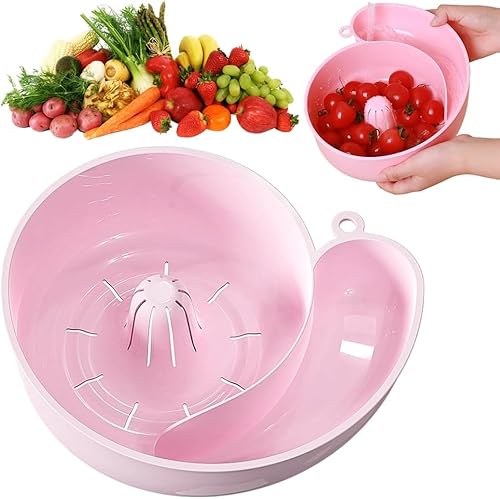 FKNOIJPVN Schneckenförmiges Abtropfgestell, drehbare Schüssel mit Sieb zum schnellen Abtropfen, Obst- und Gemüsewaschbecken, tragbares Küchen-Gemüsereinigungswerkzeug von FKNOIJPVN