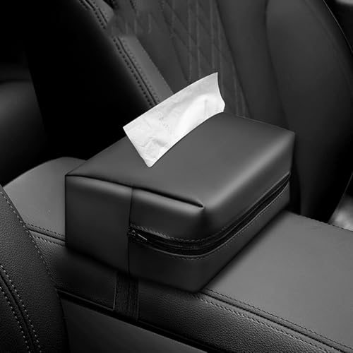 FKSWJZXD Auto Taschentuchhalter für Audi Q3 2018-2024, PU Leder Auto Taschentuchbox für Auto Sonnenblenden für Autos, Für Den Rücksitz,A Black von FKSWJZXD
