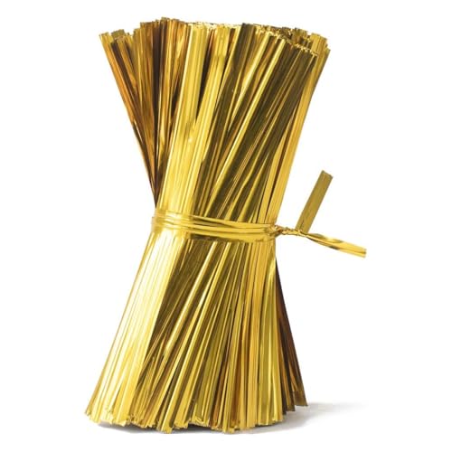 FKWKUW 800 Stück Twist Ties Metallischen Bindebaender Verschluss Für Tüten Gold Bindebaender Tütenclips Verschlussstreifen Bindestreifen Für Bäckerei Süßigkeitentüten Plätzchen Schokolade von FKWKUW