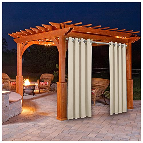 FKYUH Outdoor Vorhange Wasserabweisend mit Ösen Blickdicht Gardine 2er Set Thermo Verdunklungs UV Schutz Sonnenschutz Vorhänge Aussenvorhang Terrasse Garten Outdoor Gardine-Beige_1_Stück(B254*H213cm) von FKYUH