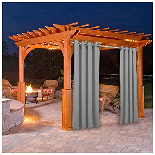 FKYUH Outdoor Vorhange Wasserabweisend mit Ösen Blickdicht Gardine 2er Set Thermo Verdunklungs UV Schutz Sonnenschutz Vorhänge Aussenvorhang Terrasse Garten Outdoor Gardine-Grau_1_Stück(B132*H183cm) von FKYUH