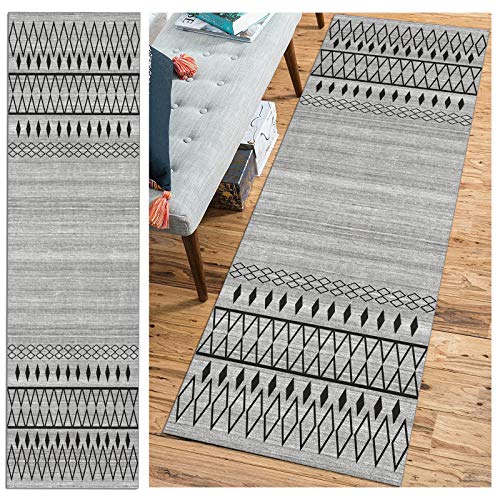 FKYUH Teppich Flur Läufer Flur Korridor Kurzflor Brücke Modern rutschfest Waschbar grau Geometrisch Benutzerdefinierte Länge 60x100cm (Size : 80x400cm) von FKYUH