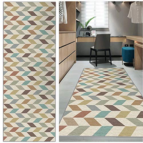 FKYUH Teppich Läufer Flur Korridor Kurzflor Brücke Modern Grau Weiss Marokkanisch Geometrisch Gitter Muster (Color : A, Size : 60x200cm) von FKYUH