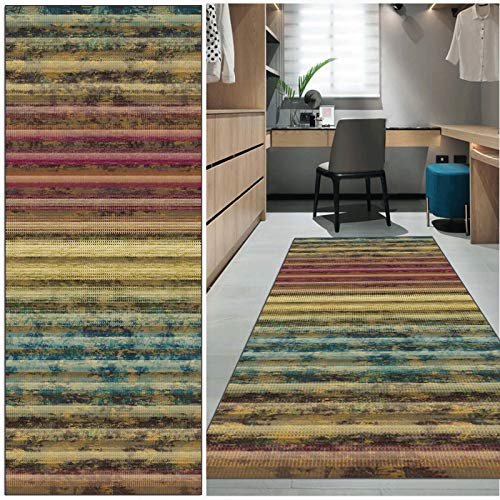 FKYUH Teppich Läufer Flur rutschfest Waschbar Bunt Streifen Lange Kücheläufer Teppichläufer Polyester Meterware Anpassbar (Color : Stil-C, Größe : 70x200cm) von FKYUH