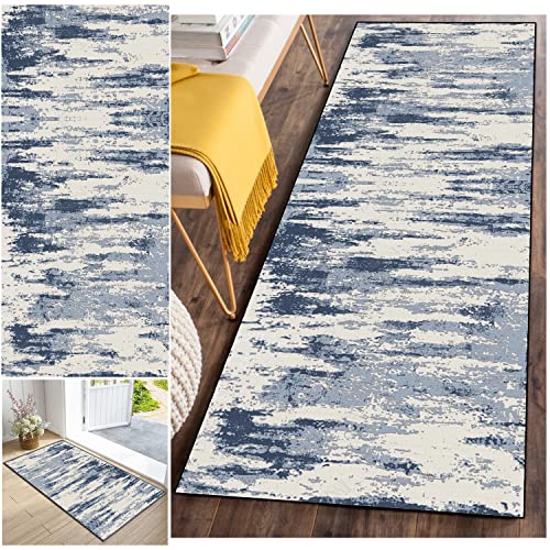 FKYUH Teppich Läufer rutschfest,100x100CM Läufer Flur Teppich Waschbar Kücheläufer Teppichläufer Polyester Meterware Anpassbar Teppiche für Schlafzimmer, Küche, Korridor,Blau von FKYUH