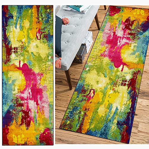 Teppich Läufer Flur rutschfest Moderner abstrakter bunter Stil Print Terrassen Teppich waschbar Anpassbare Größe (Color : B, Size : 100x250cm) von FKYUH