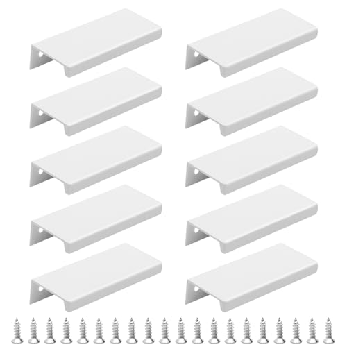 FL HUA 10 Stück Verdeckter Möbelgriffe mit Schrauben, Aluminium Schubladengriffe Weiß, 80mm Moderne Griffe for Garderobe Kücheng Schrank Schublade von FL HUA