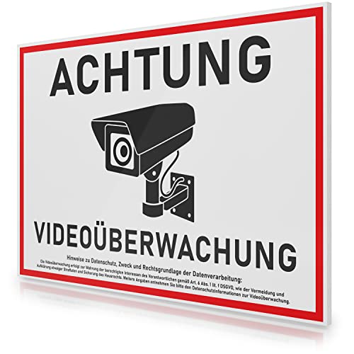 FLAGLY Premium Achtung Videoüberwachung Schild DSGVO 30x20cm aus 3mm PVC Hartschaumplatte MADE IN GERMANY - stabiles Hinweisschild Videoüberwachung/Warnschild, wetterfest & UV-beständig von FLAGLY