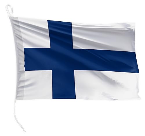 FLAGLY Premium Bootsfahne Finnland 30 x 20 cm Querformat - 115g/m² Stoffgewicht - gedruckt, robust mit Strick & Schlaufe, Bootszubehör Motorboot (30 x 20 cm - Finnland) von FLAGLY