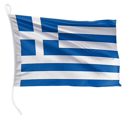 FLAGLY Premium Bootsfahne Griechenland 30 x 20 cm Querformat - 115g/m² Stoffgewicht - gedruckt, robust mit Strick & Schlaufe, Bootszubehör Motorboot (30 x 20 cm - Griechenland) von FLAGLY