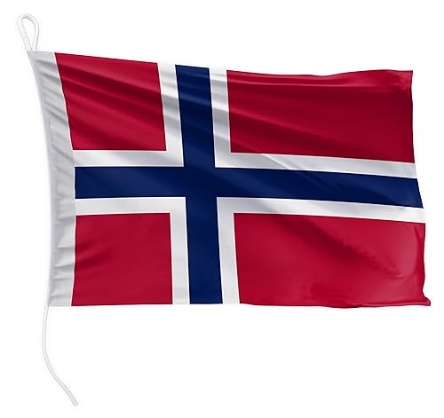FLAGLY Premium Bootsfahne Norwegen 30 x 20 cm Querformat - 115g/m² Stoffgewicht - gedruckt, robust mit Strick & Schlaufe, Bootszubehör Motorboot (30 x 20 cm - Norwegen) von FLAGLY