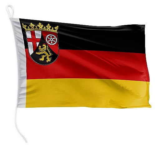 FLAGLY Premium Bootsfahne Rheinland-Pfalz 20 x 30 cm - 115g/m² Stoffgewicht - gedruckt, robust mit Strick & Schlaufe, Bootszubehör Motorboot (20 x 30 cm - Rheinland-Pfalz) von FLAGLY