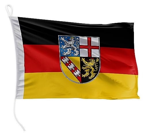 FLAGLY Premium Bootsfahne Saarland 20 x 30 cm - 115g/m² Stoffgewicht - gedruckt, robust mit Strick & Schlaufe, Bootszubehör Motorboot (20 x 30 cm - Saarland) von FLAGLY