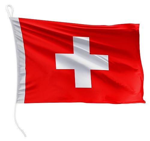 FLAGLY Premium Bootsfahne Schweiz 45 x 30 cm Querformat - 115g/m² Stoffgewicht - gedruckt, robust mit Strick & Schlaufe, Bootszubehör Motorboot (45 x 30 cm - Schweiz) von FLAGLY