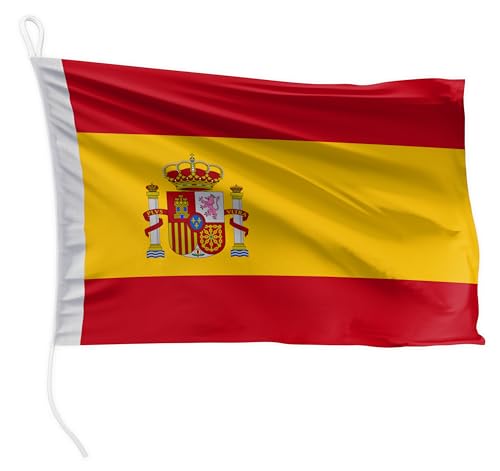FLAGLY Premium Bootsfahne Spanien 30 x 20 cm Querformat - 115g/m² Stoffgewicht - gedruckt, robust mit Strick & Schlaufe, Bootszubehör Motorboot (30 x 20 cm - Spanien) von FLAGLY