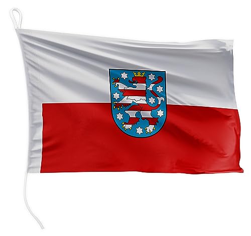 FLAGLY Premium Bootsfahne Thüringen 20 x 30 cm - 115g/m² Stoffgewicht - gedruckt, robust mit Strick & Schlaufe, Bootszubehör Motorboot (20 x 30 cm - Thüringen) von FLAGLY