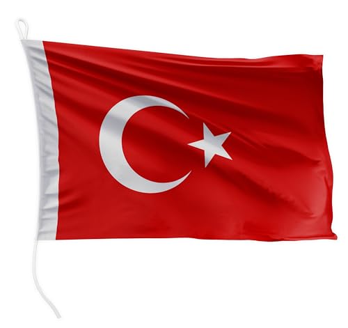 FLAGLY Premium Bootsfahne Türkei 30 x 20 cm Querformat - 115g/m² Stoffgewicht - gedruckt, robust mit Strick & Schlaufe, Bootszubehör Motorboot (30 x 20 cm - Türkei) von FLAGLY