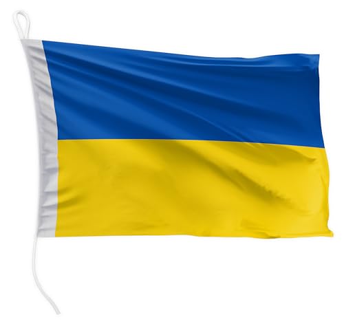 FLAGLY Premium Bootsfahne Ukraine 30 x 20 cm Querformat - 115g/m² Stoffgewicht - gedruckt, robust mit Strick & Schlaufe, Bootszubehör Motorboot (30 x 20 cm - Ukraine) von FLAGLY
