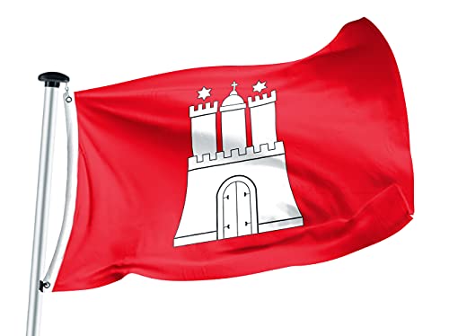 FLAGLY Premium Flagge Hamburg 100x150cm -115g/m² Stoffgewicht - gedruckt, robustes und witterungsbeständiges Glanzpolyester mit Ösen (100 x 150 cm, Hamburg) von FLAGLY
