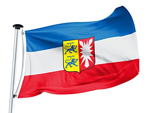 FLAGLY Premium Flagge Schleswig-Holstein 100x150cm -115g/m² Stoffgewicht - gedruckt, robustes und witterungsbeständiges Glanzpolyester mit Ösen (100 x 150 cm, Schleswig-Holstein) von FLAGLY
