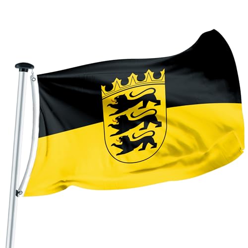 FLAGLY Premium Flagge Baden-Württemberg – MADE IN GERMANY - mit oder ohne Wappen – hochwertige Flagge in verschiedenen Größen & Formaten (Hochformat & Querformat) – witterungsbeständig von FLAGLY
