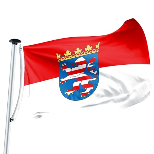 FLAGLY Premium Flagge Hessen – MADE IN GERMANY - mit oder ohne Wappen – hochwertige Flagge in verschiedenen Größen & Formaten (Hochformat & Querformat) – witterungsbeständig von FLAGLY