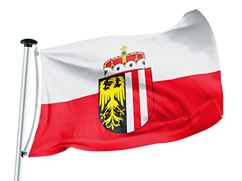 FLAGLY Premium Flagge Oberösterreich 100x150cm - 115g/m² Stoffgewicht - gedruckt, robustes und witterungsbeständiges Glanzpolyester mit Ösen (100 x 150 cm, Oberösterreich) von FLAGLY