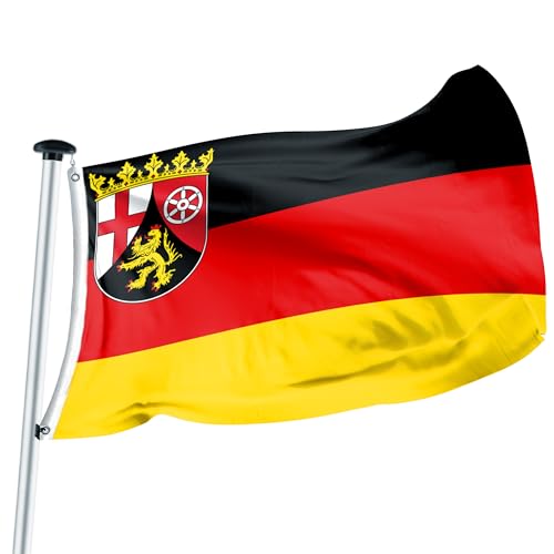 FLAGLY Premium Flagge Rheinland-Pfalz – MADE IN GERMANY - hochwertige Flagge in verschiedenen Größen & Formaten (Hochformat & Querformat) – witterungsbeständig von FLAGLY