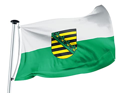 FLAGLY Premium Flagge Sachsen 100x150cm -115g/m² Stoffgewicht - gedruckt, robustes und witterungsbeständiges Glanzpolyester mit Ösen (100 x 150 cm, Sachsen) von FLAGLY