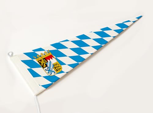 FLAGLY Premium Langwimpel Bayern Raute 115g/m² Stoffgewicht, robustes und witterungsbeständiges Glanzpolyester - Wimpel Bayern Raute, Fahnenmast Zubehör (150x40 cm) von FLAGLY