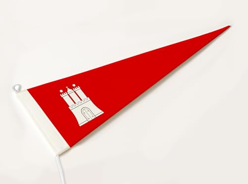 FLAGLY Premium Langwimpel Hamburg 115g/m² Stoffgewicht, robustes und witterungsbeständiges Glanzpolyester - Wimpel Hamburg, Fahnenmast Zubehör (150x40 cm) von FLAGLY