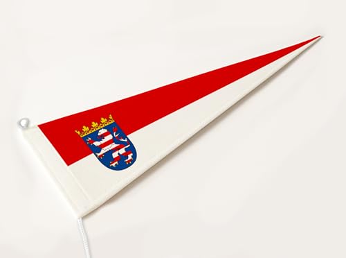 FLAGLY Premium Langwimpel Hessen 115g/m² Stoffgewicht, robustes und witterungsbeständiges Glanzpolyester - Wimpel Hessen, Fahnenmast Zubehör (150x40 cm) von FLAGLY