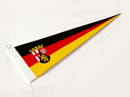 FLAGLY Premium Langwimpel Rheinland-Pfalz 115g/m² Stoffgewicht, robustes und witterungsbeständiges Glanzpolyester - Wimpel Rheinland-Pfalz, Fahnenmast Zubehör (150x40 cm) von FLAGLY