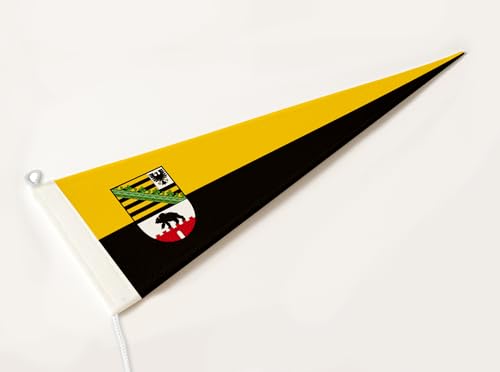 FLAGLY Premium Langwimpel Sachsen-Anhalt 115g/m² Stoffgewicht, robustes und witterungsbeständiges Glanzpolyester - Wimpel Sachsen-Anhalt, Fahnenmast Zubehör (150x40 cm) von FLAGLY