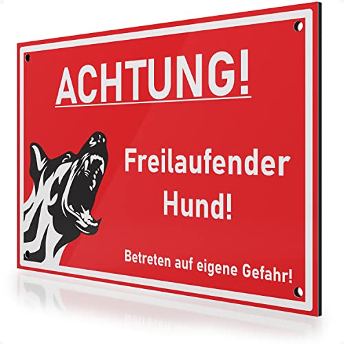 FLAGLY Premium Warnschild Hund 30x20cm aus 3mm Alu Dibond inkl. Bohrungen MADE IN GERMANY - stabiles Hinweisschild/Warnschild, wetterfest & UV-beständig von FLAGLY