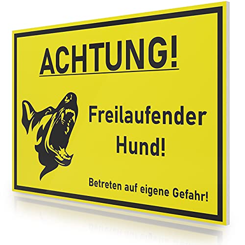 FLAGLY Premium Warnschild Hund 30x20cm aus 3mm PVC Hartschaumplatte MADE IN GERMANY - stabiles Hinweisschild/Warnschild, wetterfest & UV-beständig von FLAGLY