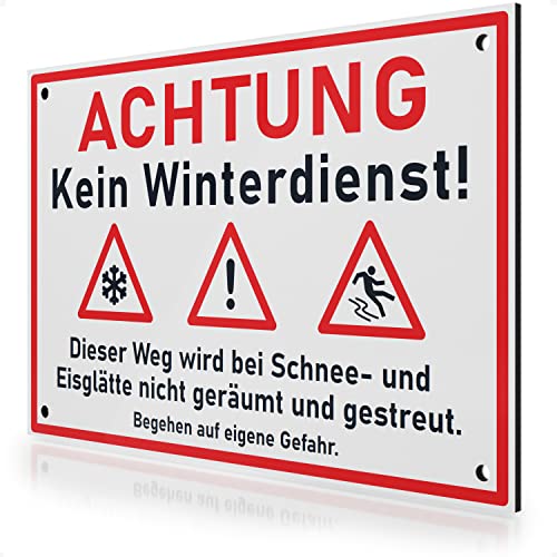 FLAGLY Premium Schild Achtung kein Winterdienst 30x20cm aus 3mm Alu Dibond inkl. Bohrungen MADE IN GERMANY - stabiles Hinweisschild/Warnschild, wetterfest & UV-beständig von FLAGLY