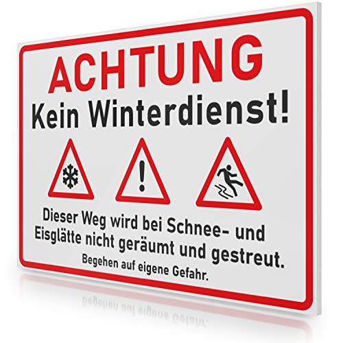 FLAGLY Premium Schild Achtung kein Winterdienst 30x20cm aus 3mm PVC Hartschaumplatte MADE IN GERMANY - stabiles Hinweisschild/Warnschild, wetterfest & UV-beständig von FLAGLY