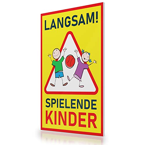 FLAGLY Premium Schild Achtung spielende Kinder 30x20cm aus 3mm PVC Hartschaumplatte MADE IN GERMANY - stabile Hinweisschilder/Warnschilder Kinder, wetterfest & UV-beständig von FLAGLY