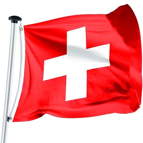 FLAGLY Premium Schweiz Flagge 150 x 150 cm – Fahnenpolyester 115g/m² Stoffgewicht - robust und witterungsbeständig mit Ösen (150 x 150 cm, Schweiz) von FLAGLY