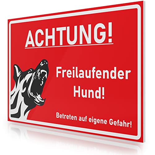 FLAGLY Premium Warnschild Hund 30x20cm aus 3mm PVC Hartschaumplatte MADE IN GERMANY - stabiles Hinweisschild/Warnschild, wetterfest & UV-beständig von FLAGLY