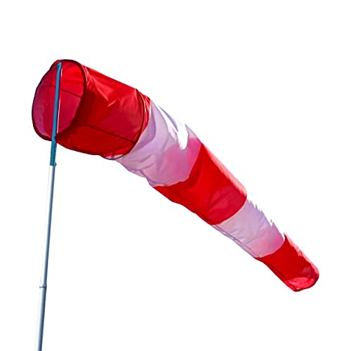 FLAGLY Premium Windsack für Draußen, Windrichtungsanzeiger in Rot-Weiß 150x30x15cm für Windsackkorb mit 30cm Durchmesser, Windanzeiger Made in Germany, Windhose Garten, Wetterfahne von FLAGLY