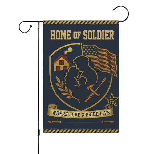 FLAGMEUP8386 Armee-Veteranen-Gartenflagge, 30,5 x 45,7 cm, doppelseitig, Polyester, Hofbanner mit Militärwappen, Schild, Familien-Silhouette, patriotischen Elementen und Outdoor-Hommage von FLAGMEUP8386
