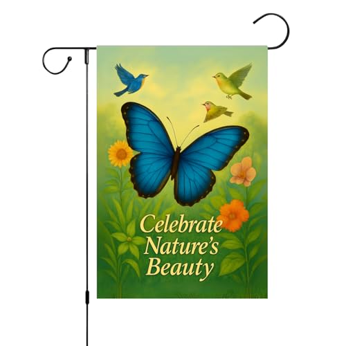 FLAGMEUP8386 Herbst-Gartenflagge 30,5 x 45,7 cm mit blauem Schmetterling und Singvögeln, doppelseitiges Premium-Polyester-Hofbanner mit Zitat "Celebrate Nature's Beauty FLAGMEUP8386 Herbst-Gartenflagge 30,5 x 45,7 cm mit blauem Schmetterling und Singvögeln, doppelseitiges Premium-Polyester-Hofbanner mit Zitat "Celebrate Nature's Beauty von FLAGMEUP8386